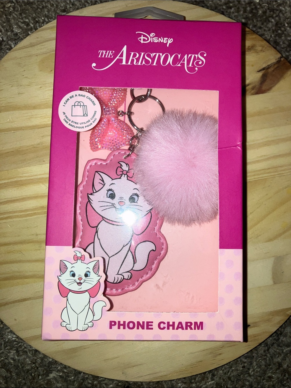 Disney The Aristocrats Marie Pink Pom Pom Phone Charm Keyring New